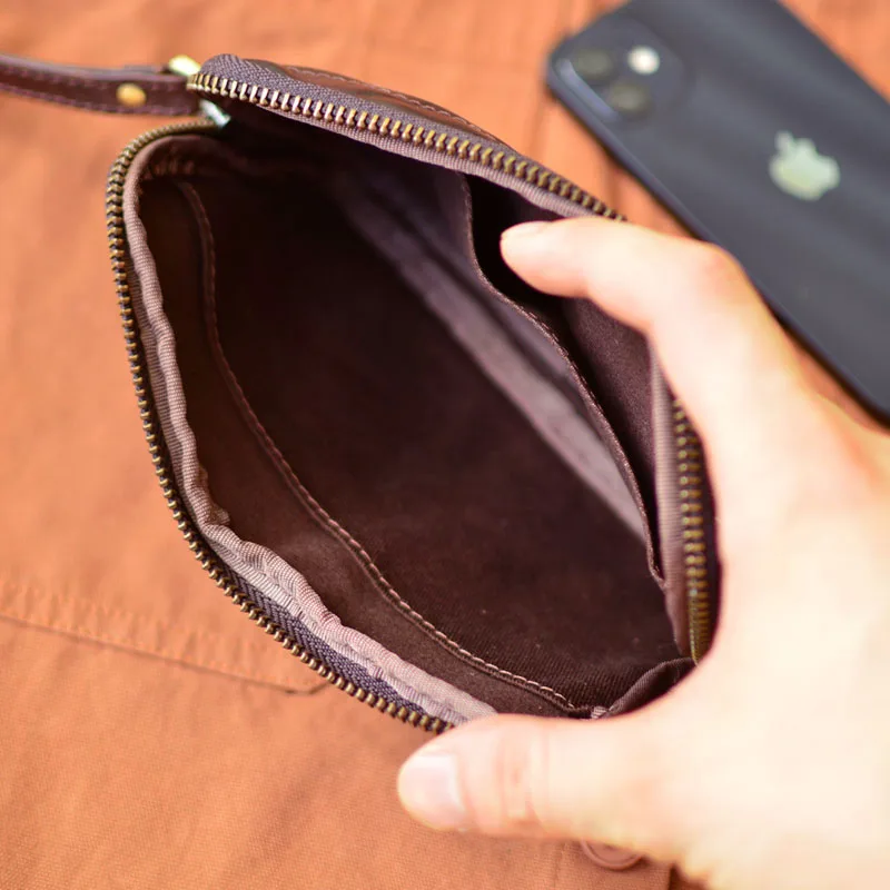 AETOO الطبقة الأولى جلد البقر الرجال محفظة طويلة سستة الجلود عقد حقيبة بطاقة حقيبة متعددة الوظائف سعة كبيرة اليدوية الرجال لو #5