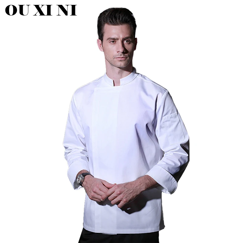 Chaqueta blanca de manga larga para hombre, traje de Chef para restaurante y cocina, uniforme profesional para Hotel y Catering