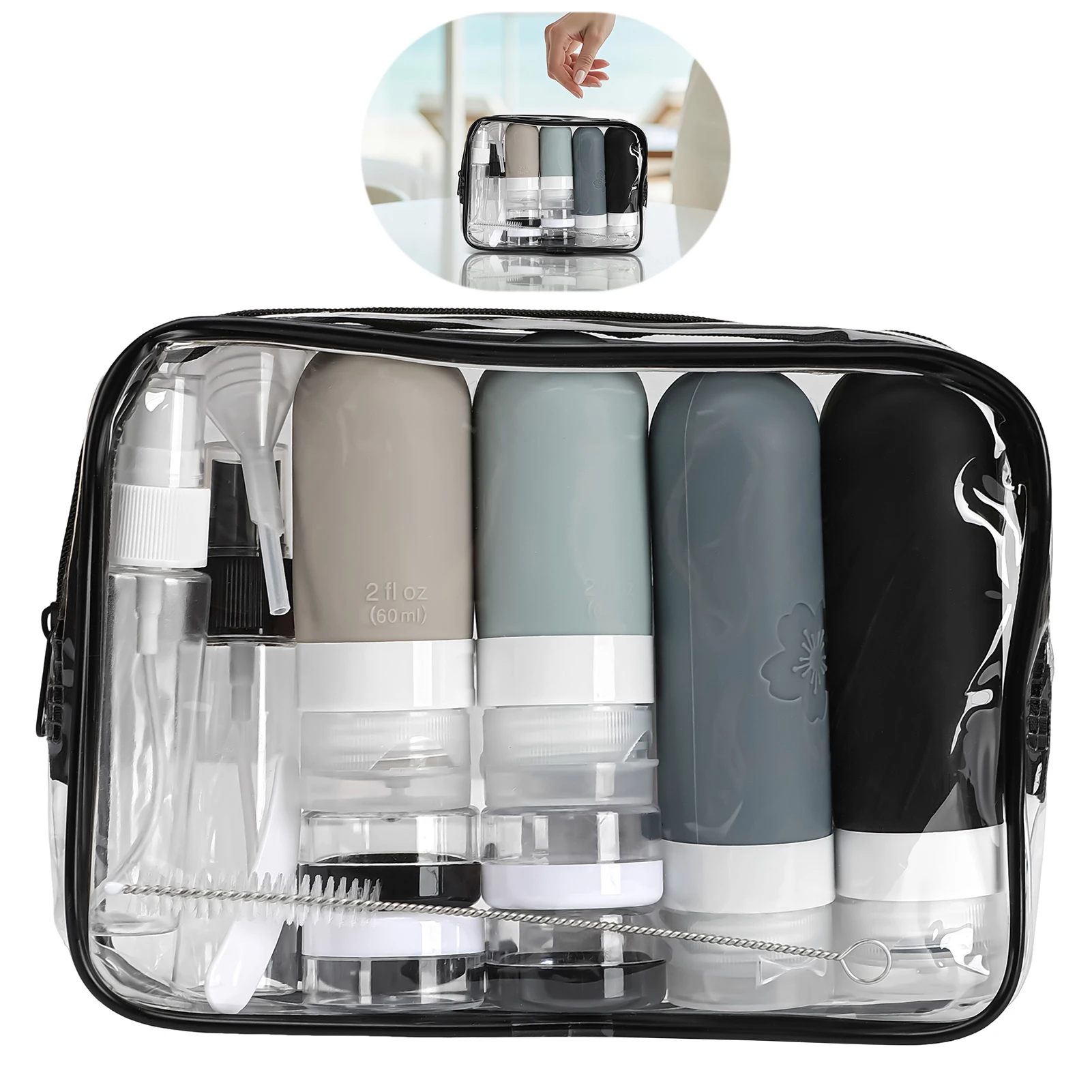 17pcs/set Refillable Travel Empty Bottles Kits Leak-proof Silicone Portable Storage Travel Containers For Lotion Shampoo Cream