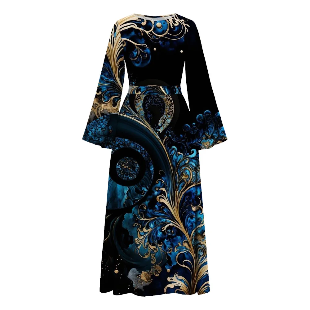 Muslim Abayas Dresses For Women 2024 Luxury Dubai Turkey Print Casual Abaya Ramadan Islam Femme Clothing Abaya Dresses With Belt