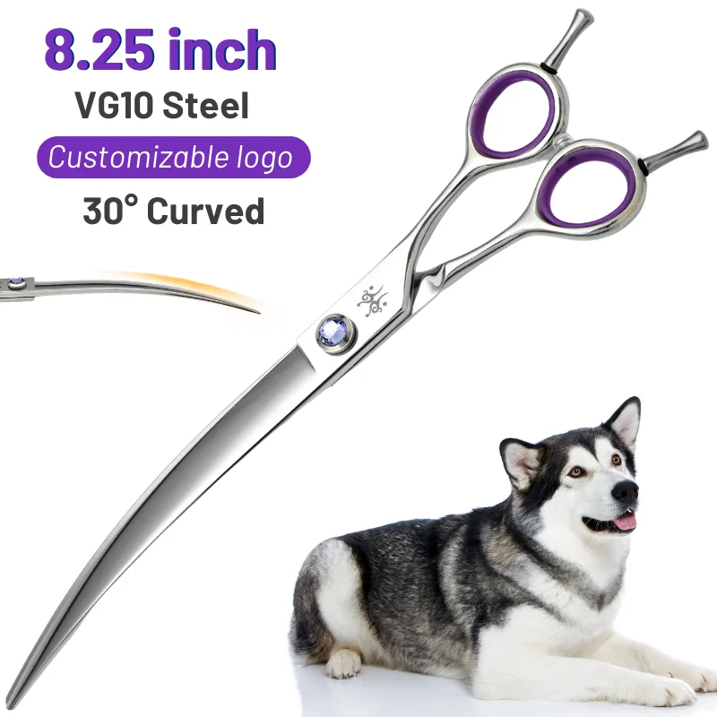 

8.25" Professional Curved Dog Grooming Scissors 30 Degree VG10 Steel Pet Shears for Teddy Dog Cat Hair Trimming aseo para perros