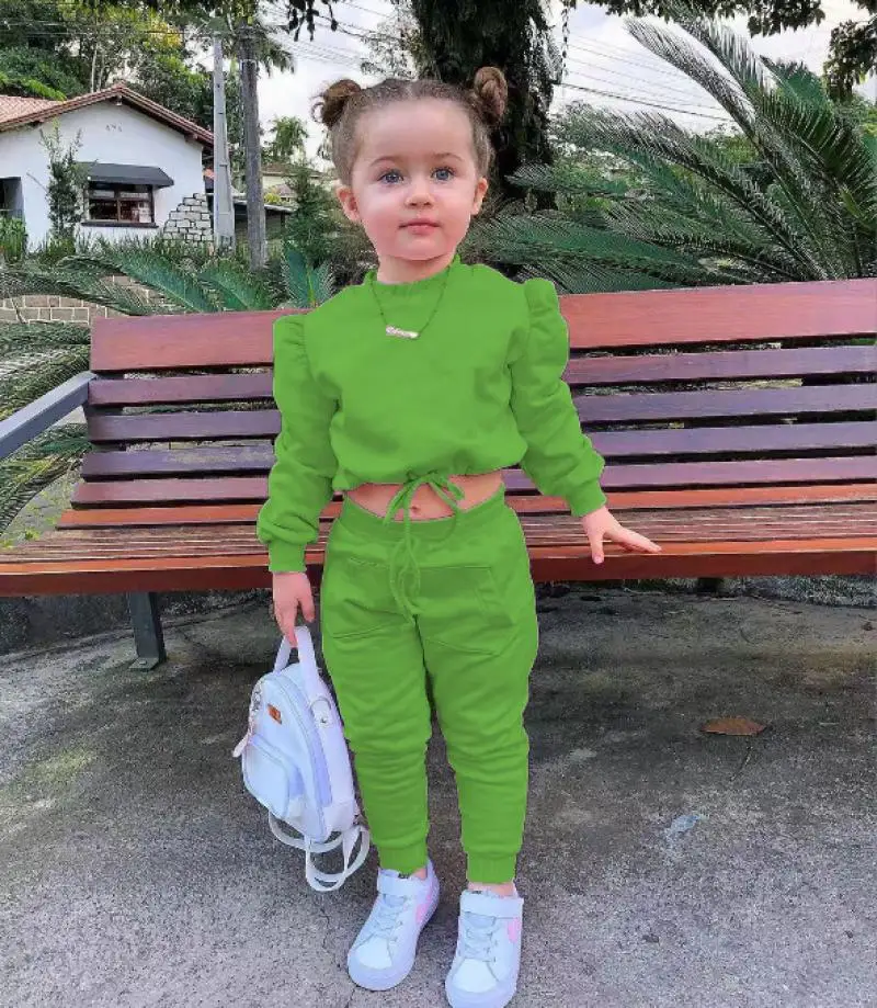 Autumn and Winter New Children\'s Set Multi Color Sports Long Sleeve Solid Color Sweet Fashion Hoodie Set for 1-8 Years