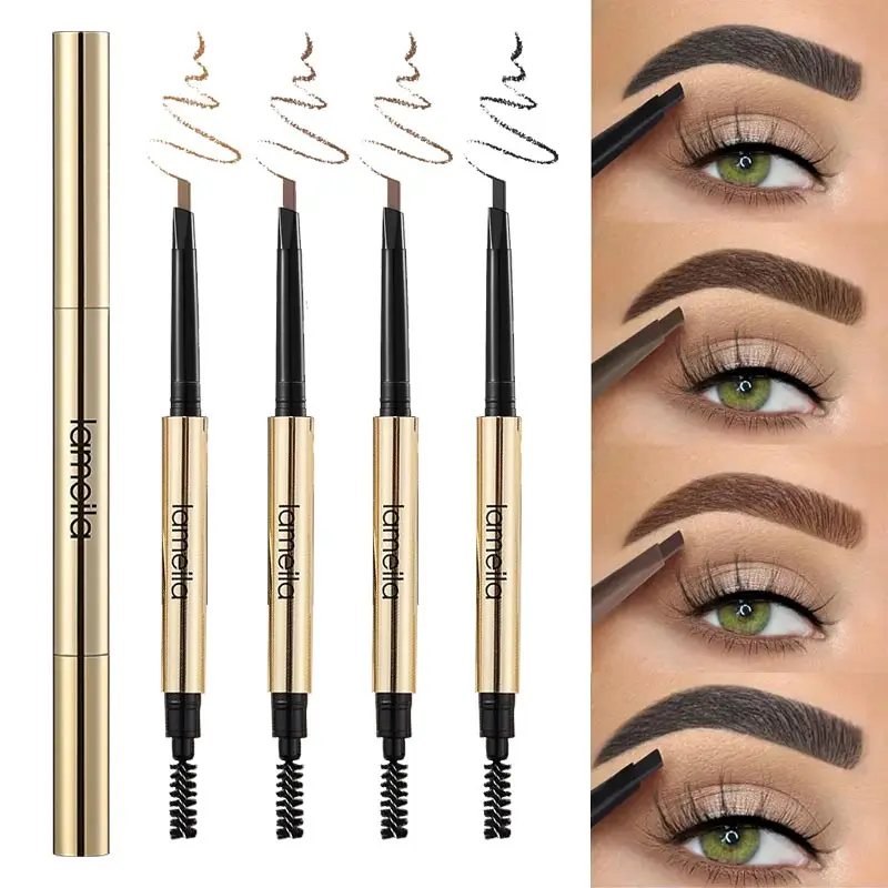 4Colors With Brush Double Head Eyebrow Pencil Waterproof Smooth Eyebrow Stick Sweatproof Eyebrow Gel Tattoo Pencil Cosmetics