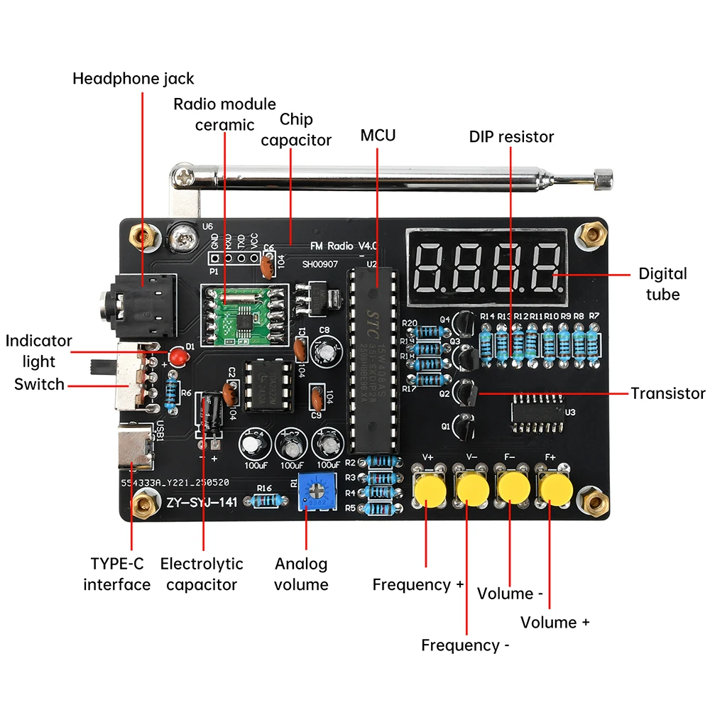 Kit Radio RDA5807M à monter soi-même, Module Radio 87-108MHz, pièces d'assemblage à souder électronique avec Tube numérique, 4 touches/5 touches, Radio FM type-c 5V
