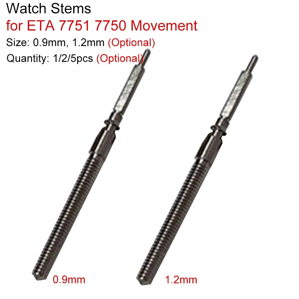 1/2/5 Pcs Watch Stems for ETA 7751 7750 Movement Winding Stem 0.9mm/1.2mm Thickness Watch Crown Rod Watch Repair Part