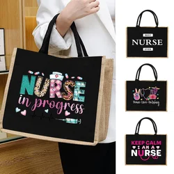 Burlap Shopping Bags Vintage Jute Imitation Sacks Linen Bag Beach Laminated Bag Nurse Series Reusable Grocery Storage Pounch