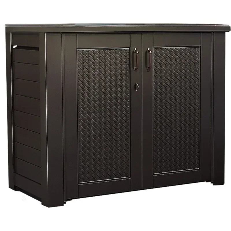 home.FAST FREE.Rubbermaid Extra Large Decorative Patio Storage Cabinet, Weather Resistant, 123 Gal., Dark Teakwood, for Garden/B