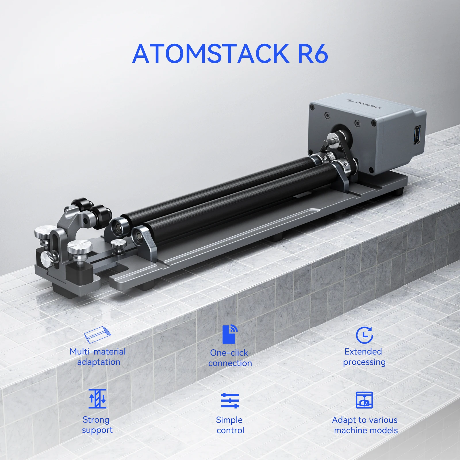 ATOMSTACK R6 Laser Rotary Roller Jaw Chuck Attachment for Engraving Cylindrical Objects like Wine Glasses Baseball Bats Rings