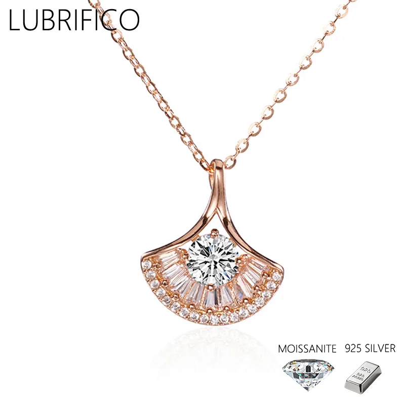 

5mm D Color Moissanite Fan Shape Necklace 925 Sterling Silver Lad Diamond Pendant For Women Fine Jewelry Wedding