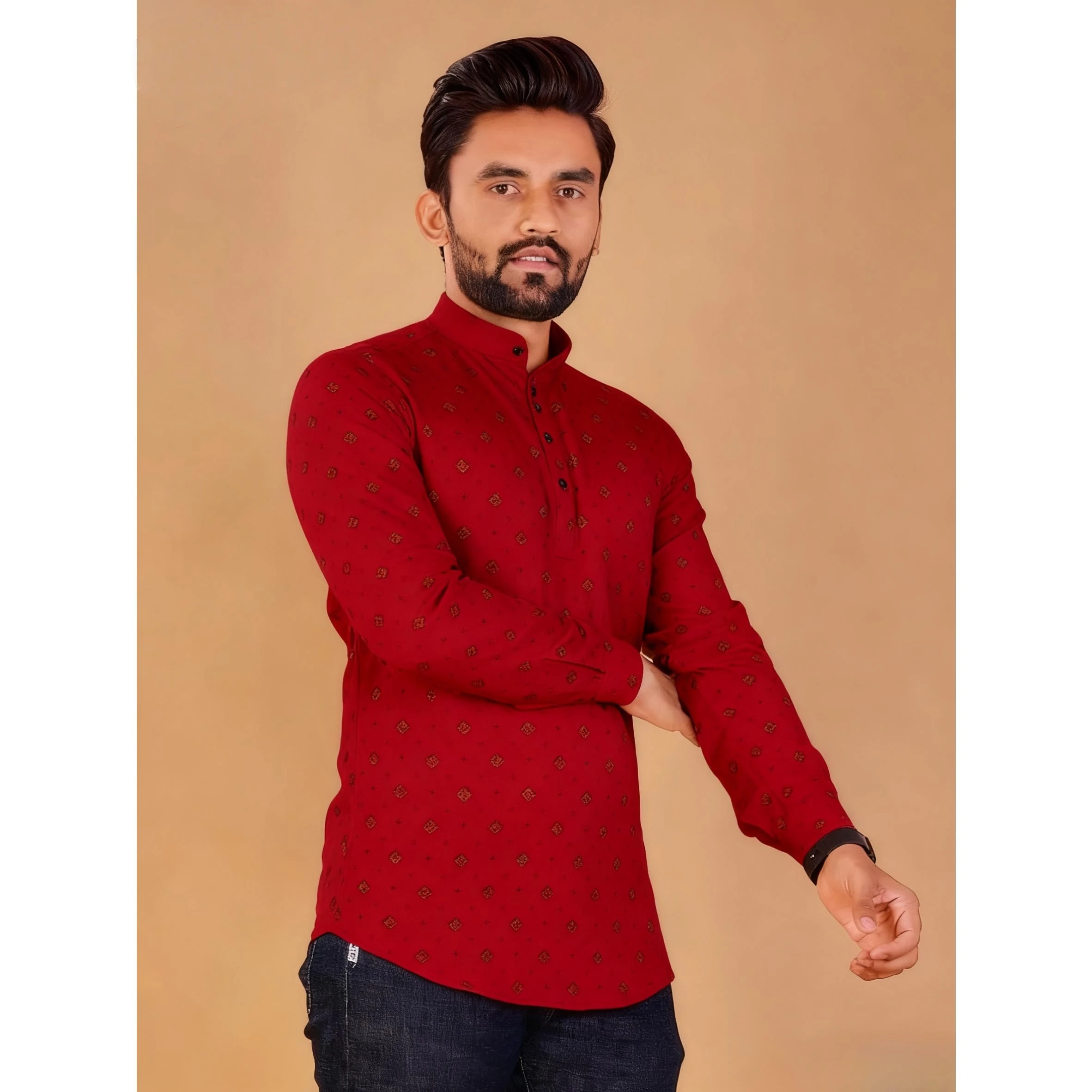 2026 رداء مسلم قميص بأكمام طويلة نمط عرقي الوقوف طوق الملابس العربية الإسلام Ropa Musulmana Hombre Ropa Arabe De Hombre