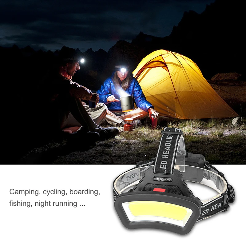 Faro LED de cabeza fuerte, linterna con Sensor de recarga USB, luz de advertencia de largo alcance, linterna COB impermeable para acampar