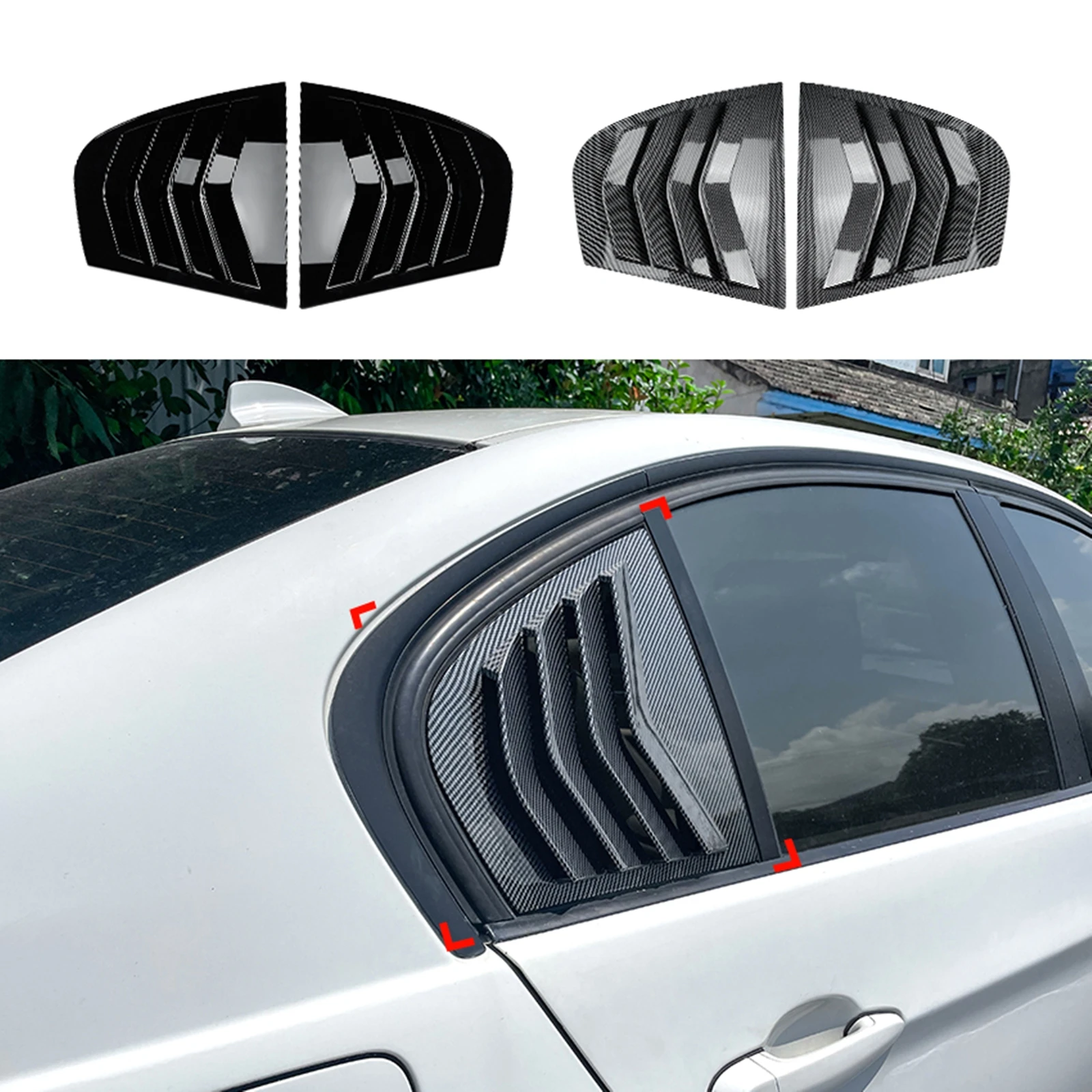 

For BMW 3-Series E90 320i 323i 325i 330i M3 2005-2011 Carbon Fiber Look/Gloss Black Rear Side Window Louver Shutter Trim Cover