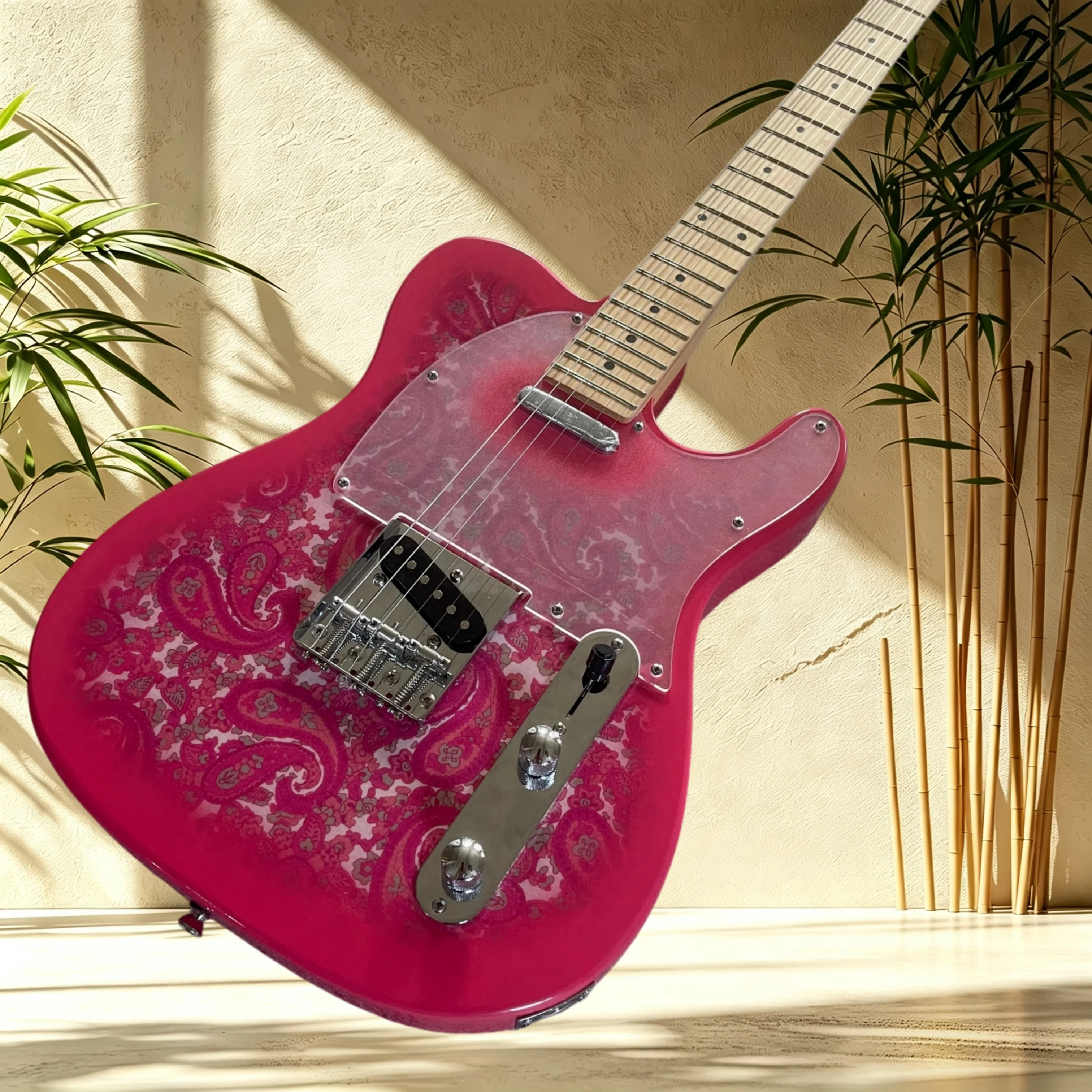 Musical Instrument Mandolin - TL Red Paisley Pattern Electric Guitar