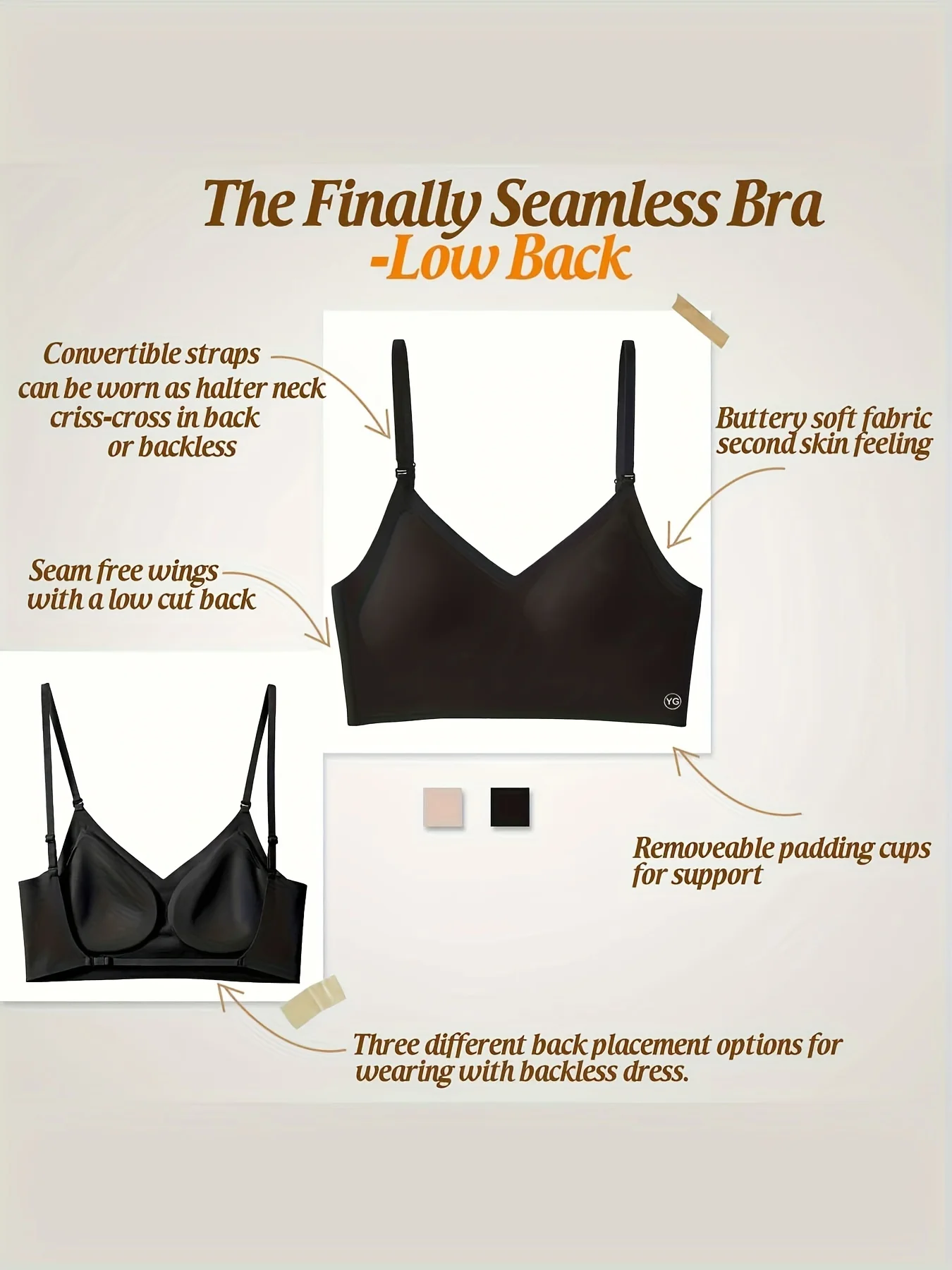 Seamless Ultra-Thin Invidible Bras Women Sexy U Shaped Back Brassiere Halter Convertible Backless Bras Wireless Padded Underwear