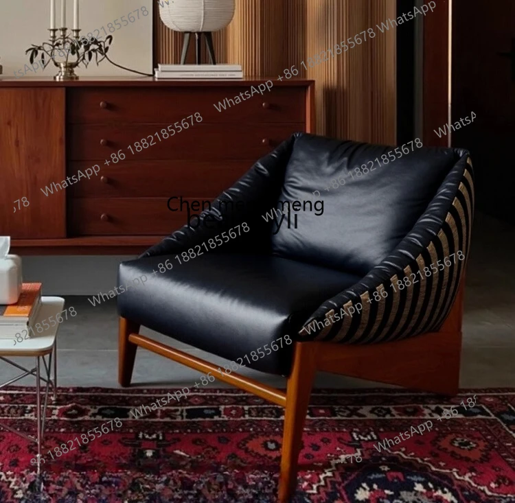 

X Leisure chair, retro black first-layer cowhide sofa, living room, single chair