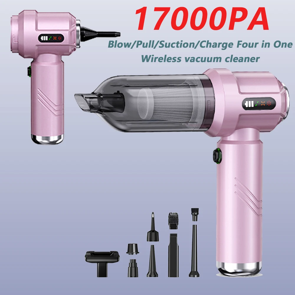 

Pink Car mounted wireless vacuum cleaner, high-power blowing and suction integrated hair dryer, suitable for cars/swimming rings