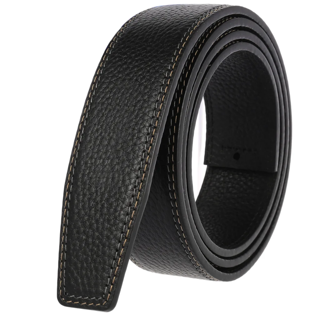 2024 New Business Travel Automatic Buckle 3.5cm Cowhide Belt Luxury Design For Men Litchi Pattern Pants With No Buckle Head Belt