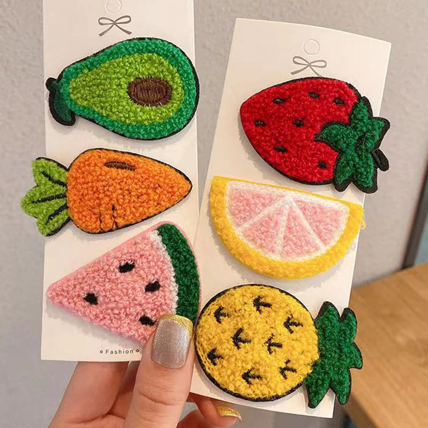 

Cute Fruit Hair Clips Avocado Carrot Watermelon Strawberry Barrettes Hairpins Kawaii for Girls Women Knitted Patterns Headwear