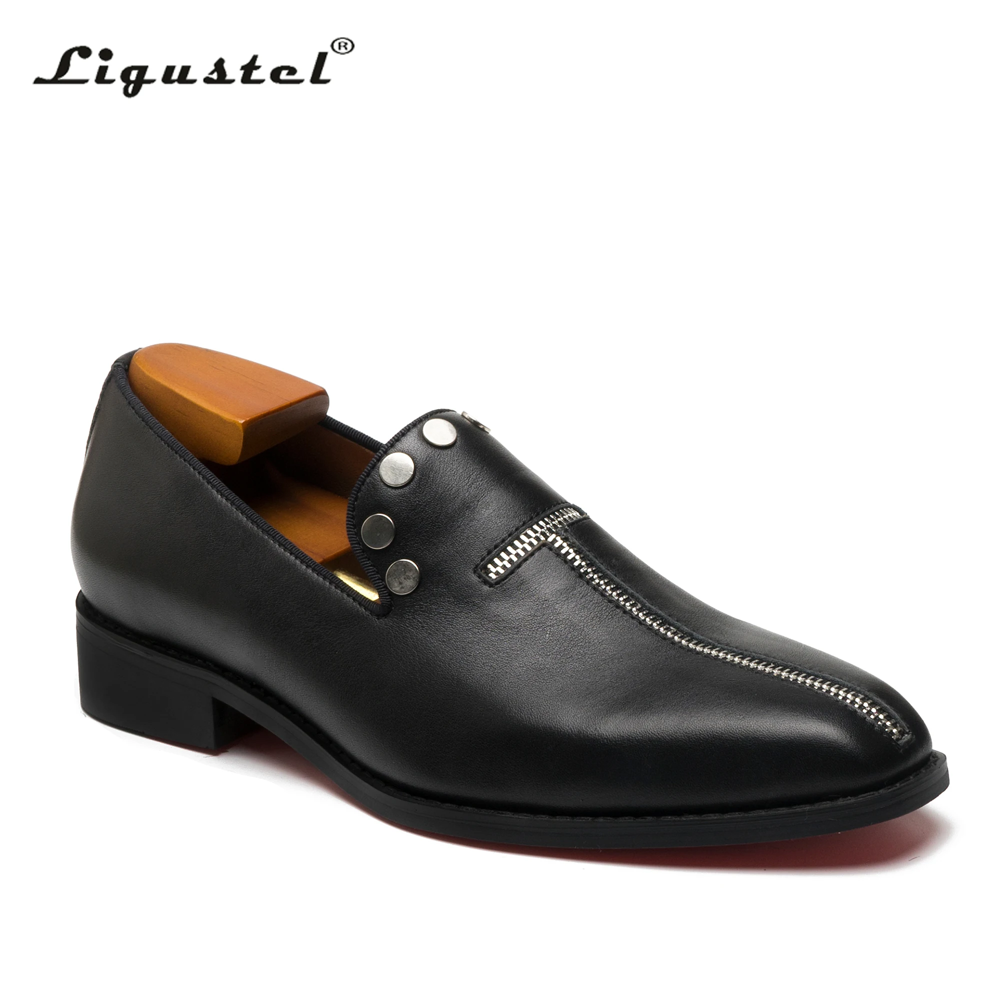 Ligustel Men Original Designer Black Leather Slip-on Shoe for Man Fashion Wedding Party Male Red Bottom Casual Loafers Plus Size