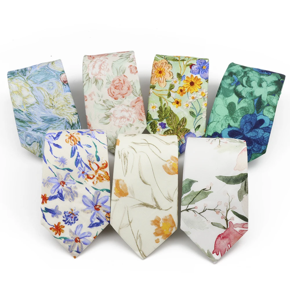 Men's Women's 7cm Artist Floral Design Cotton Elegent Tie Flower Bamboo Oil Paint Pattern Necktie Wedding Party Accessories Gift