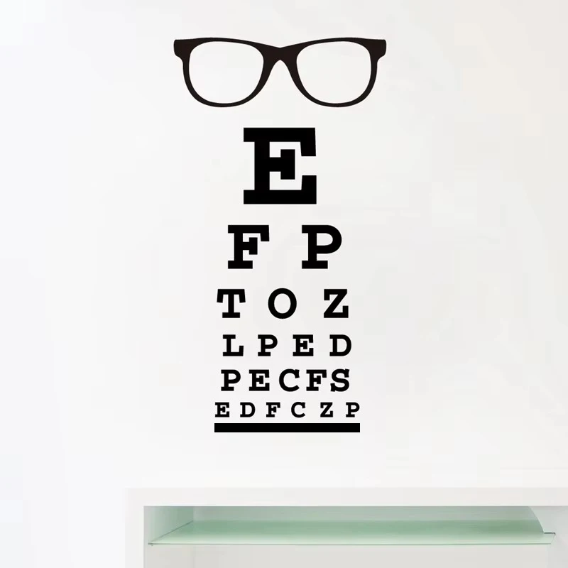 Glasses Eye Chart Letters Art Wall Decal Eyewear Specs Frames Vinyl Sticker Eye Doctor Optometry Optical Shop Window Door Decor