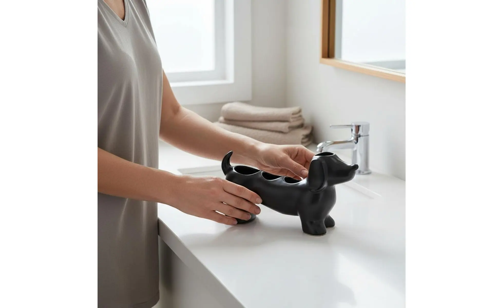 https://ae-pic-a1.aliexpress-media.com/kf/S15e3469a9c0b4db4be601c1bfb74c5411.jpg Ceramic Dog Toothbrush Stand Decorative Dachshund Shape Ceramic Toothbrush Holder for Vanity Countertop