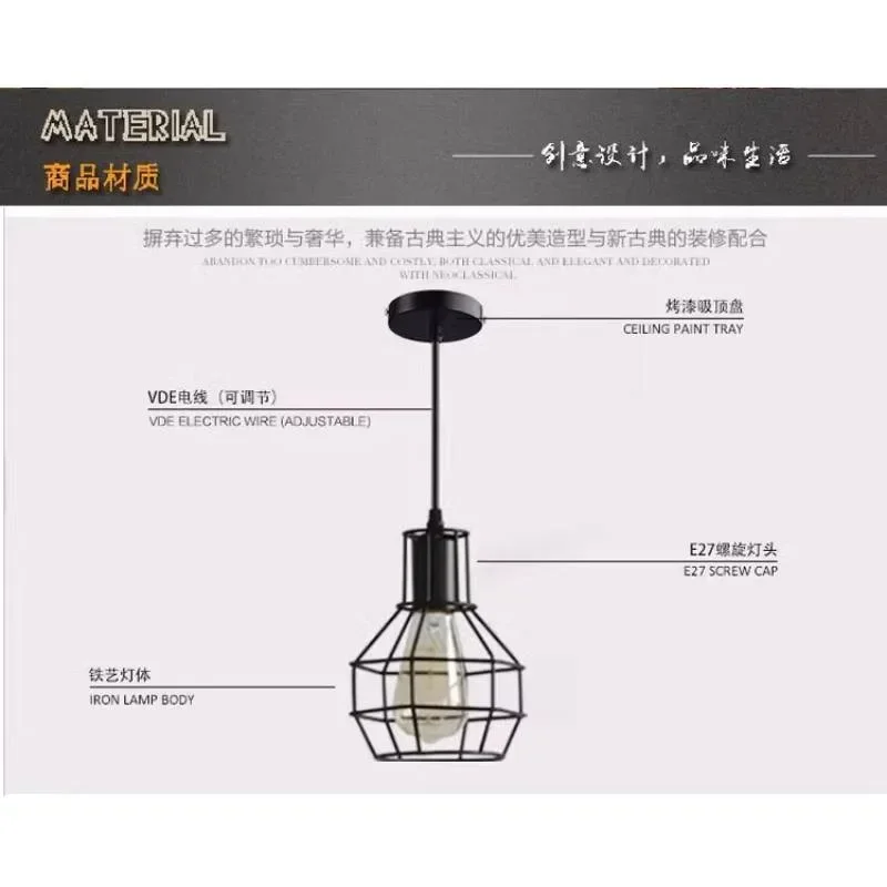 2024 New Iron Art Small Iron Cage Industrial Style Chandelier American Country Bar Table Lamp Retro Living Room Cafe Lamp Hot