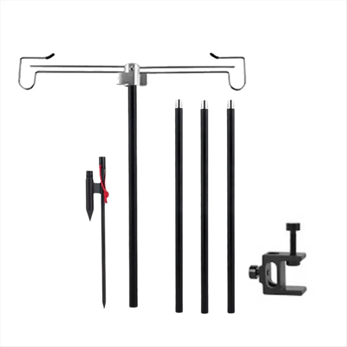 AA19 Camping Lamp Stand with Double Hooks Aluminum Alloy Foldable Lamp Pole Telescopic Outdoor Light Holder Lamp Hanger