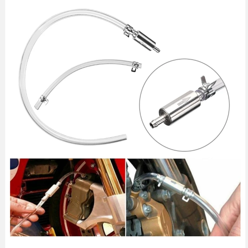 1Set Motorcycle Brake Bleed Bleeder Fluid Hose Hydraulic Silver Brake Bleeder Tool Kit Oil Change Pump Tool