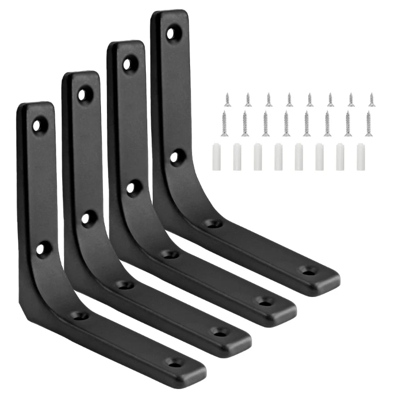 652F Pack of 4 Metal L Shelf Brackets 4x4 Inch Heavy Duty Wall Mounted Shelf Support Brackets with Screws for Home Decors