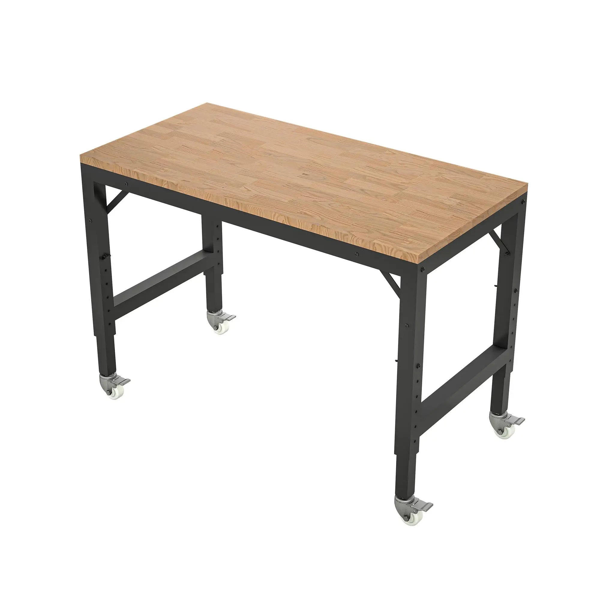 48” Heavy-Duty Adjustable for garage Workbench - Rubber Wood Table with Metal Wheels, 2000+ Lbs Capacity for Workshop