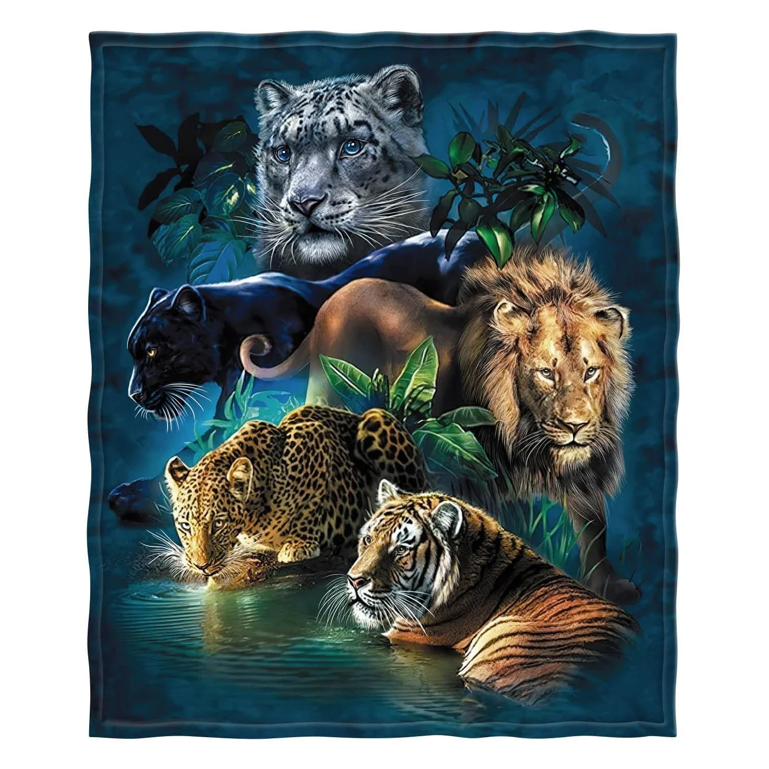 

Jungle Animal Flannel Throw Blanket Soft and Fluffy Wool for Sofa or Bed Tiger Leopard Lion Design