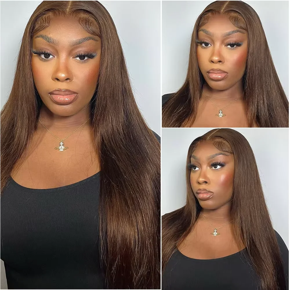#4 Chocolate Brown Wigs 13X4 13X6 HD Lace Frontal Bone Straight Human Hair Wigs 18-40 Inches Lace Frontal Colored Wig Brazilian For Black Women