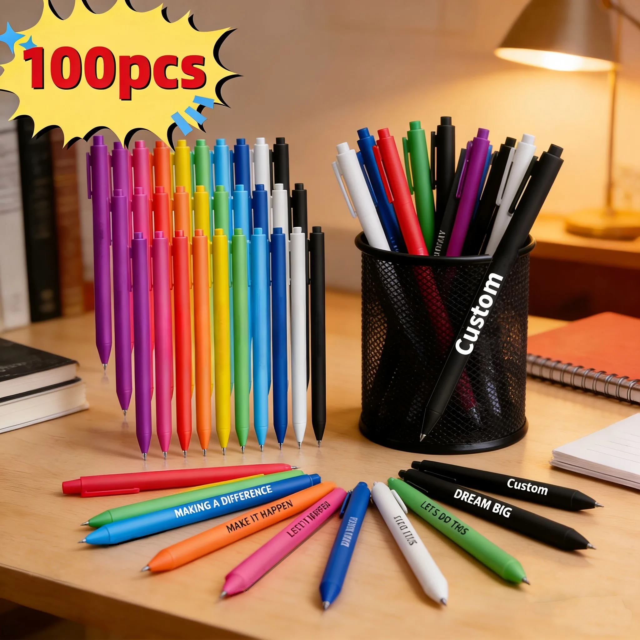 

100pcs Personalized Colorful Ballpoint Pens Custom Logo Text Retractable Pens For Business Promotion School Office Gift Wholesal