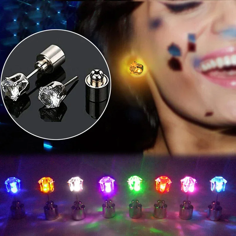 Fashion Light Up LED Glow Earrings Flashing Blinking Cool Metal Studs Earrings Tide Dance Party Accessories Supplies Gift