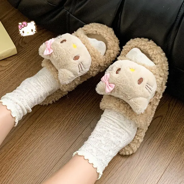 Cartoon animation peripheral Hello Kitty cute cotton slippers Sanrio autumn and winter new anti-slip warm and thickened slippers