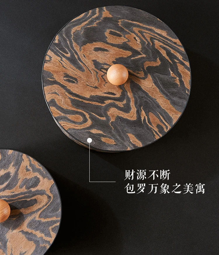 round storage box, living room side cabinet ornament, blue wooden leather decoration box.