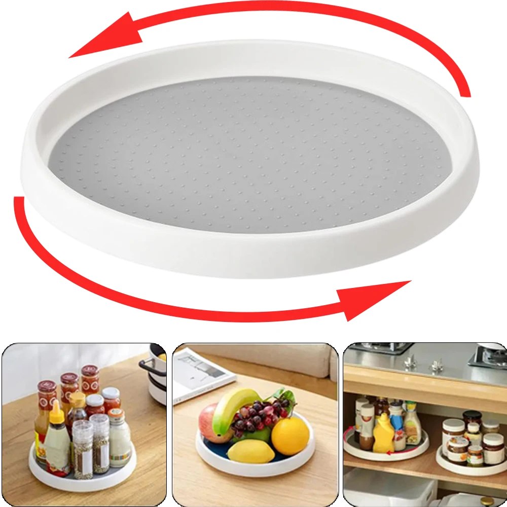 

Multi Purpose Storage Tray 360 Degree Rotating Spice Organizer Non-Slip Turntable Shelf Storage for Kitchen Cabinet Condiment