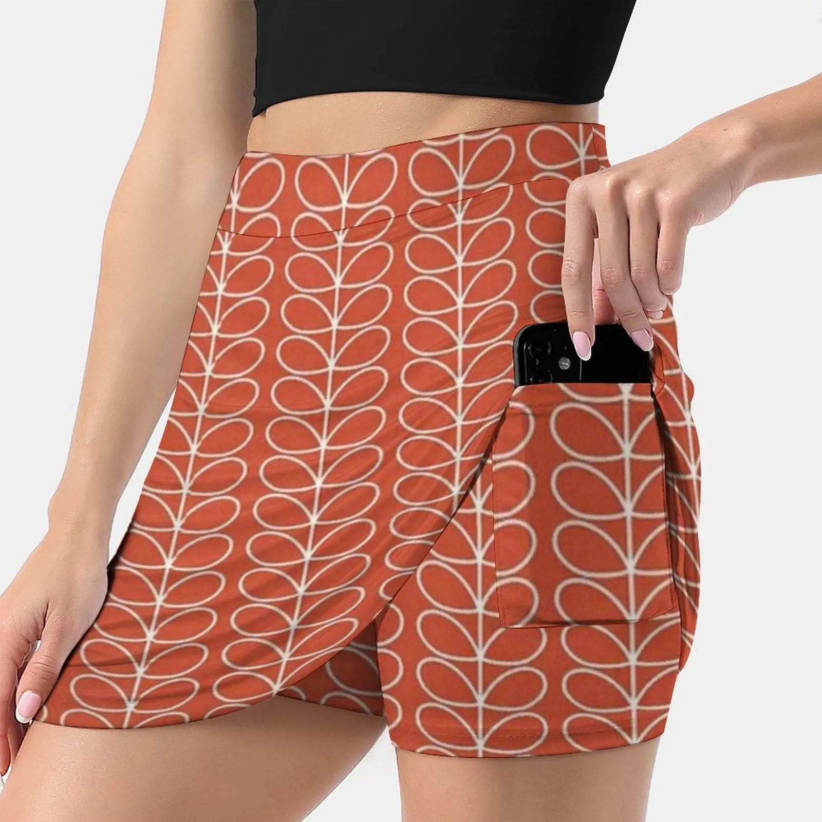 Orla Kiely , Linear Stem , Red , White Women's skirt Mini Skirts A Line Skirt With Hide Pocket Fall Patterns Ivory Orla Kiely