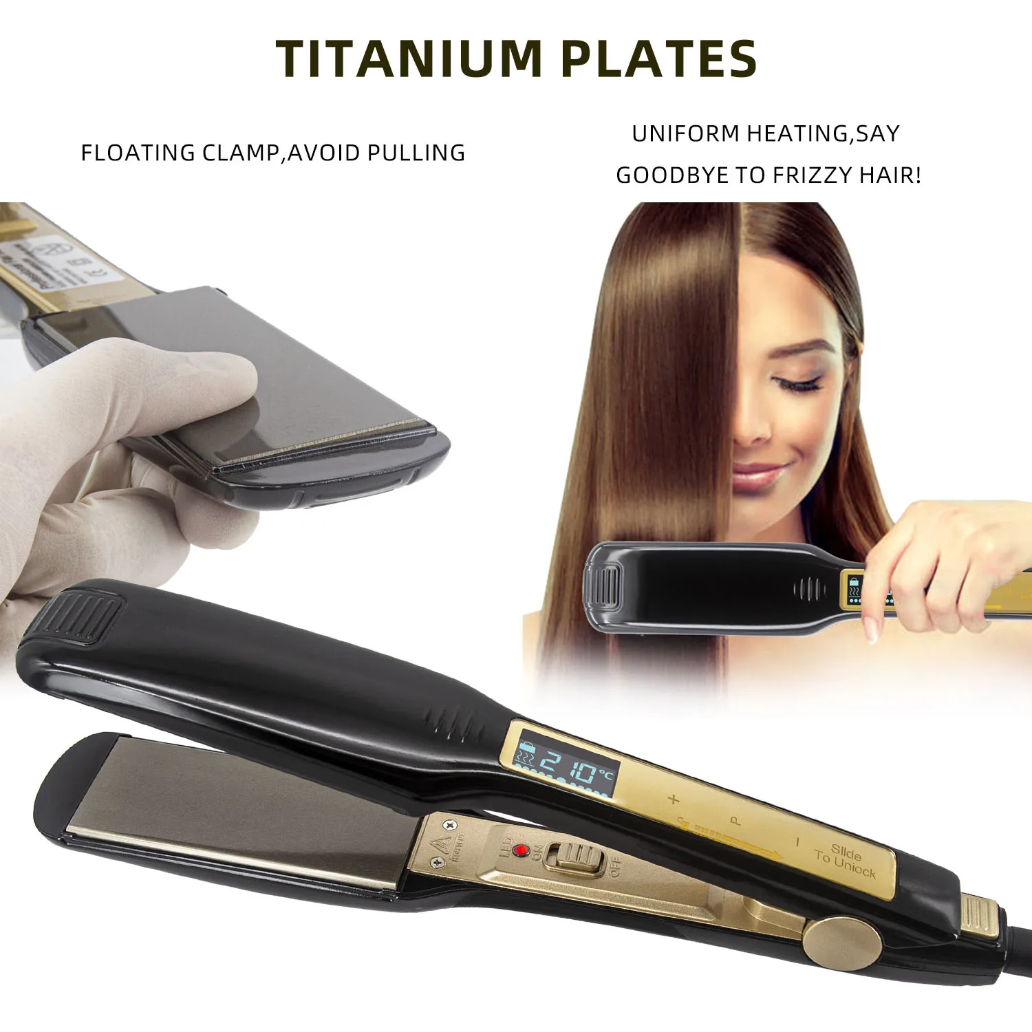 Titanium Plate Hair Flat Iron Professional 450°F Hair Straightener Curler Fast Heating Salon Styling Tool Dual Voltage view 3