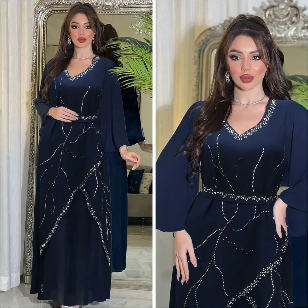 Luxury Middle East Muslim Abaya Dress for Women Eid Arab Femme Party Jalabiya Islamic Turkey Dresses Belted Moroccan Caftan Robe