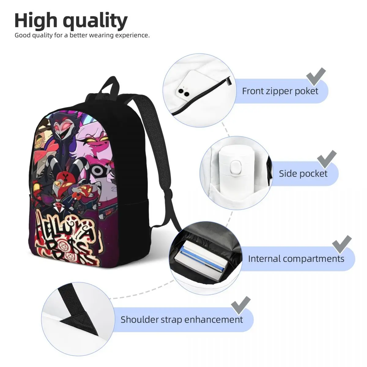 H-Helluva-Boss Plecak dla mężczyzn i kobiet Cool Student Business Daypack Musical Black Comedy College Canvas Bags Durable