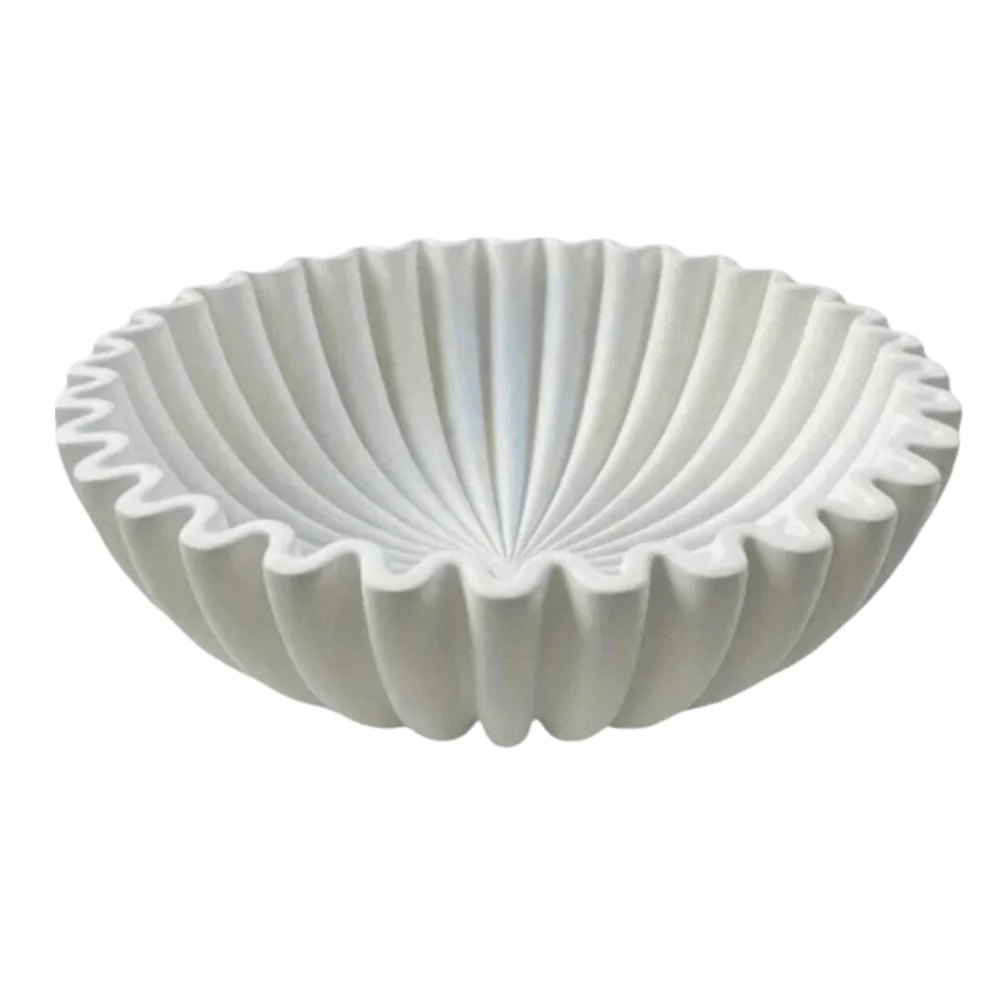 Stylish White Decorative Bowl 5.91x1.97in Resin Ruffle Bowl Ruffle Design Fluted Design Key Tray Home Decor