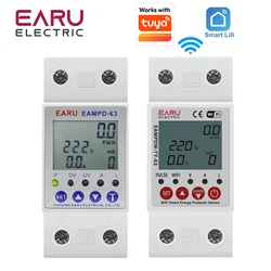 TUYA APP WiFi Smart Breaker Circuit 2P 63A Earth Leakage Over Under Voltage Protector Adjustable Current Relay Switch kWh Meter
