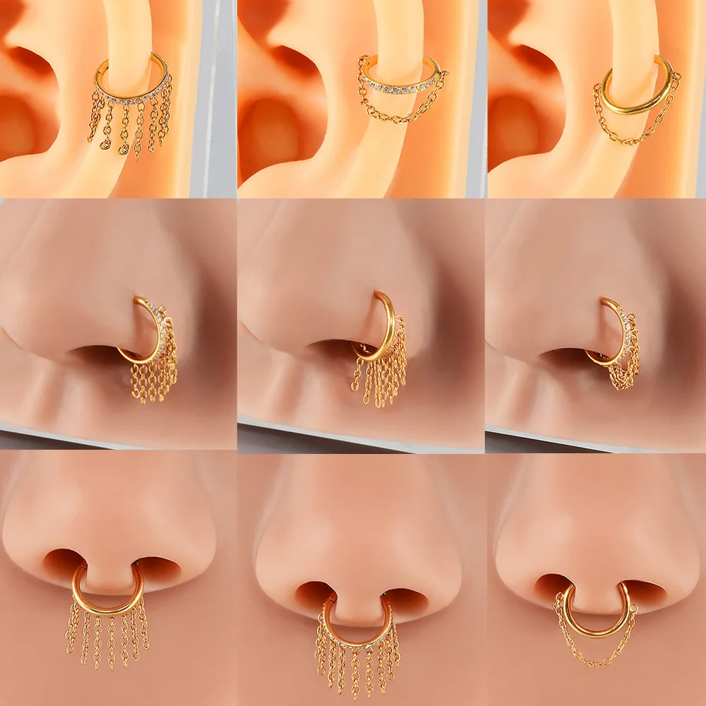 1 قطعة G23 التيتانيوم الأنف خواتم ثقب الأنف الحاجز سلسلة بدلاية من حجر الزركون اللولب الأذن الزنمة الغضروف Daith أقراط ثقب المجوهرات #1