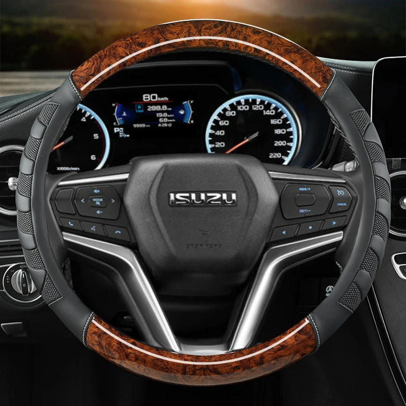 Mahogany Wood Grain Car Steering Wheel Cover For Isuzu D-MAX 2013-2018 mu-X 2013-2018 D-Max MU-X III 2020- 2023 Auto Accessories