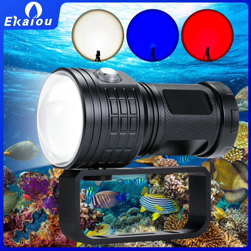 

Professional Underwater 80M White & Red& Blue COB LED Diving Waterproof Flashlight Photography Video Fill Light Scuba Lamp