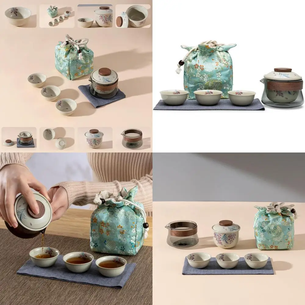 

Elegant Porcelain Ceic Gaiwan Tea Set with Kungu Cups, Sharing Vessel, and Mat - Ideal for Portable Use, Home, Business, or Outd