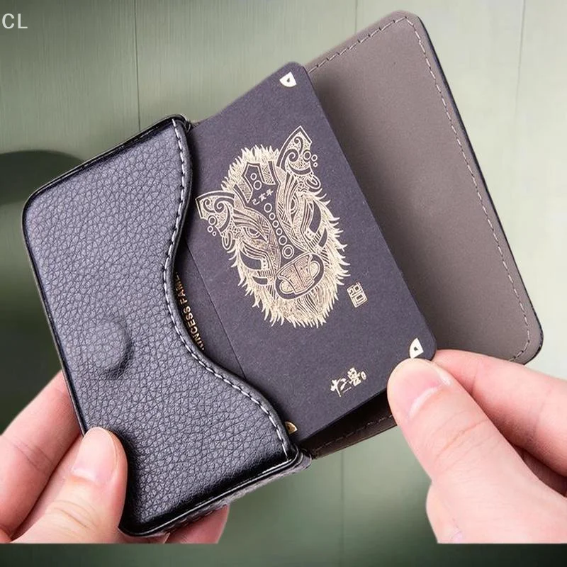 5. Porte-cartes en cuir PU cousu de taille utilitaire avec fermeture magnétique pour hommes et femmes