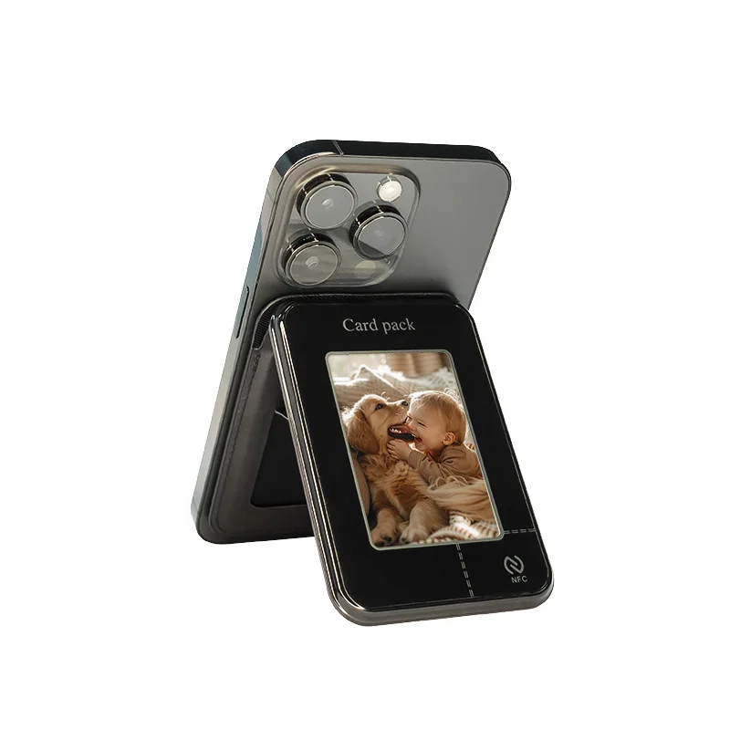 

New Design Luxury NFC Smart E Ink Screen Display Magnetic Mobile Phone Stand Wallet Case DIY for iPhone 17 16 15 14 13 Pro Max